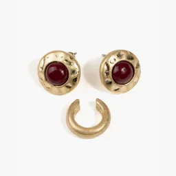 Set Aros Piedra Y Cuff Dorado