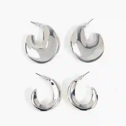 Set Aros Argollas Gruesas Plateado