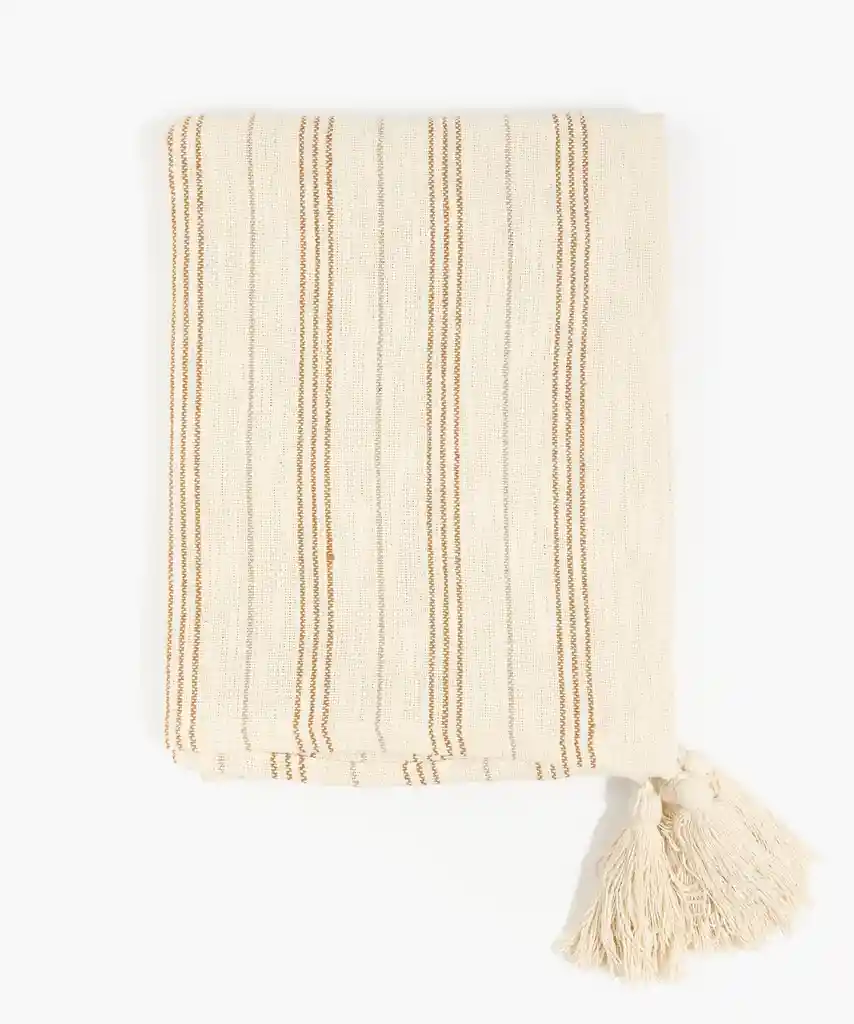 Manta Boho Algodón Líneas Beige