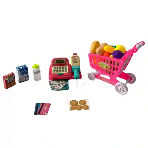 Set Caja Registradora Y Carro Rosa Gift Hf