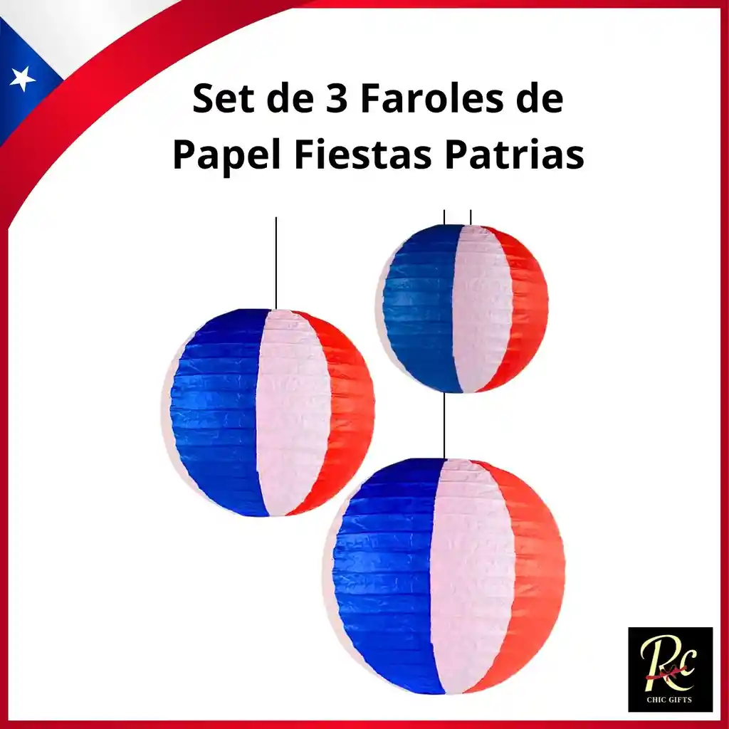 Set De 3 Faroles De Papel Tricolor Fiestas Patrias - Decoración 18 De Septiembre | Regalos Chic