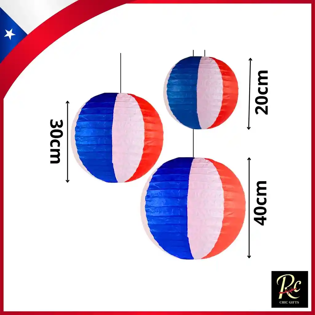 Set De 3 Faroles De Papel Tricolor Fiestas Patrias - Decoración 18 De Septiembre | Regalos Chic