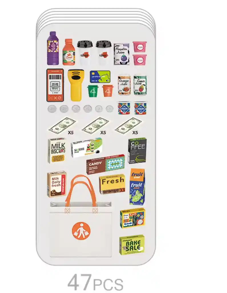 Juego Supermercado Minimarket Con Accesorios 47 Pcs Multiuso