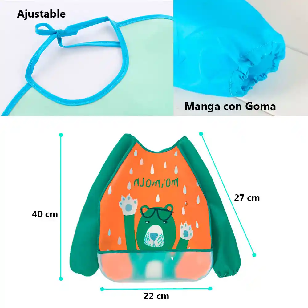 Babero Impermeable Bebe Pechera Niño Ajustable Con Mangas