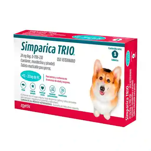 Antiparasitario Interno Externo Simparica Trio 10-20kg 1 Comp