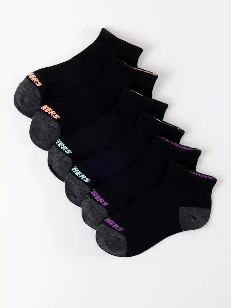 Pack 6 Calcetines Skechers - Girls Qtr Crewblack - Orange