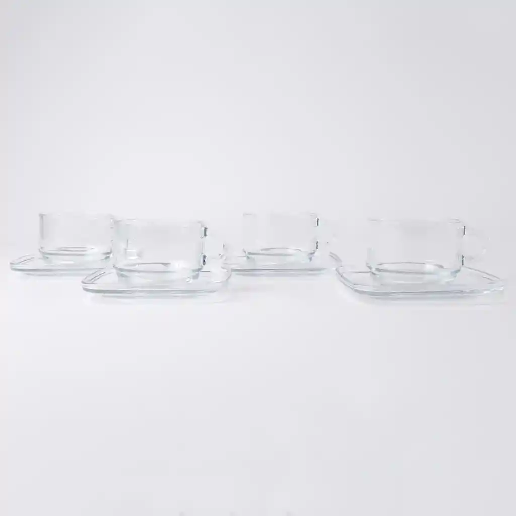 Ripley Home-set 4 Tazas Y Platos Vidrio 270ml.