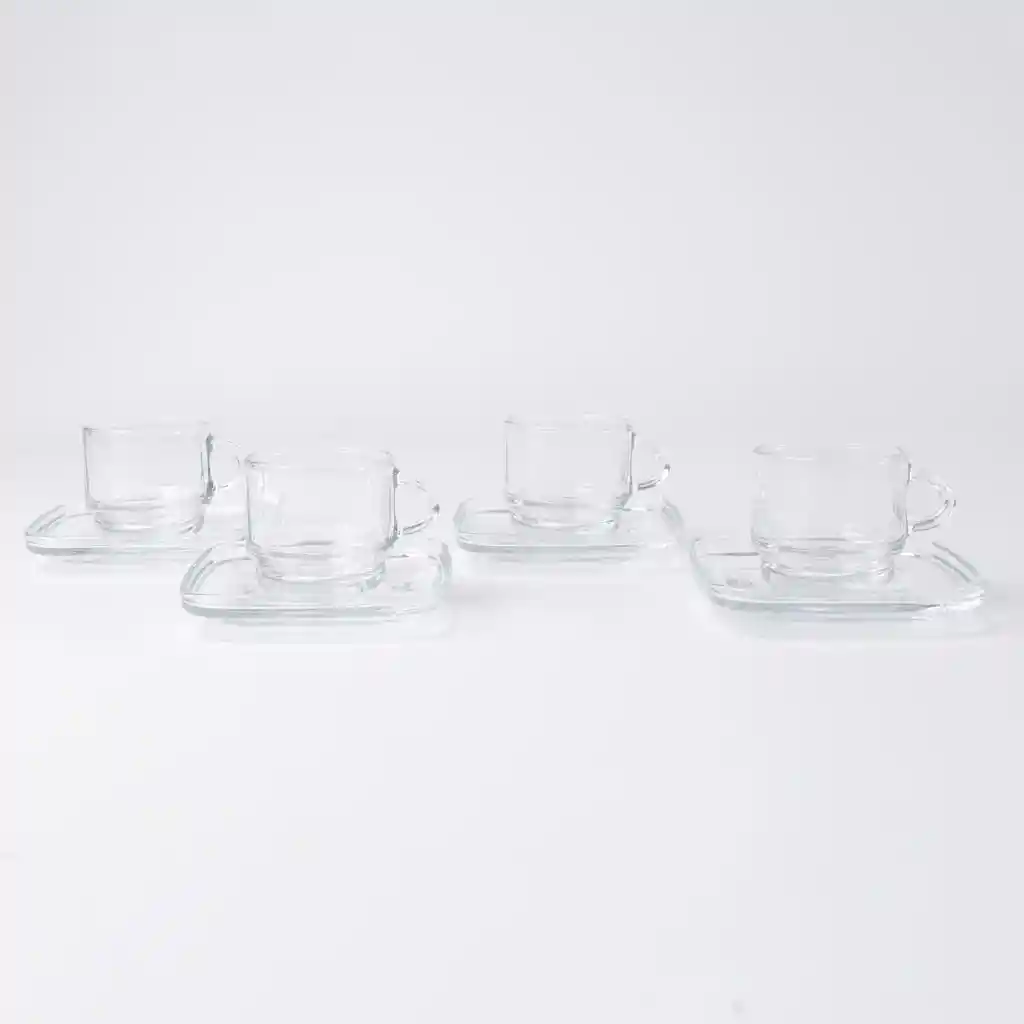 Ripley Home-set 4 Tazas Y Platos Vidrio 90ml.
