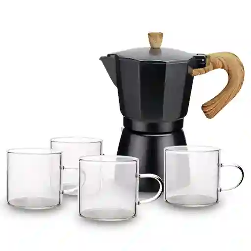 Ripley Home-cafetera Italiana Negr + 4 Tazas Vidrio
