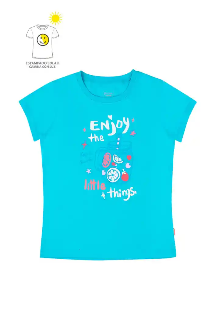 Polera Jr Niña Estampado Solar 799 Turquesa 8 Años