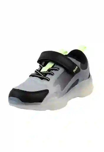 Zapatilla Power Ligths Fluorescente Velcro Elástico Junior Niño 953 Negro 30