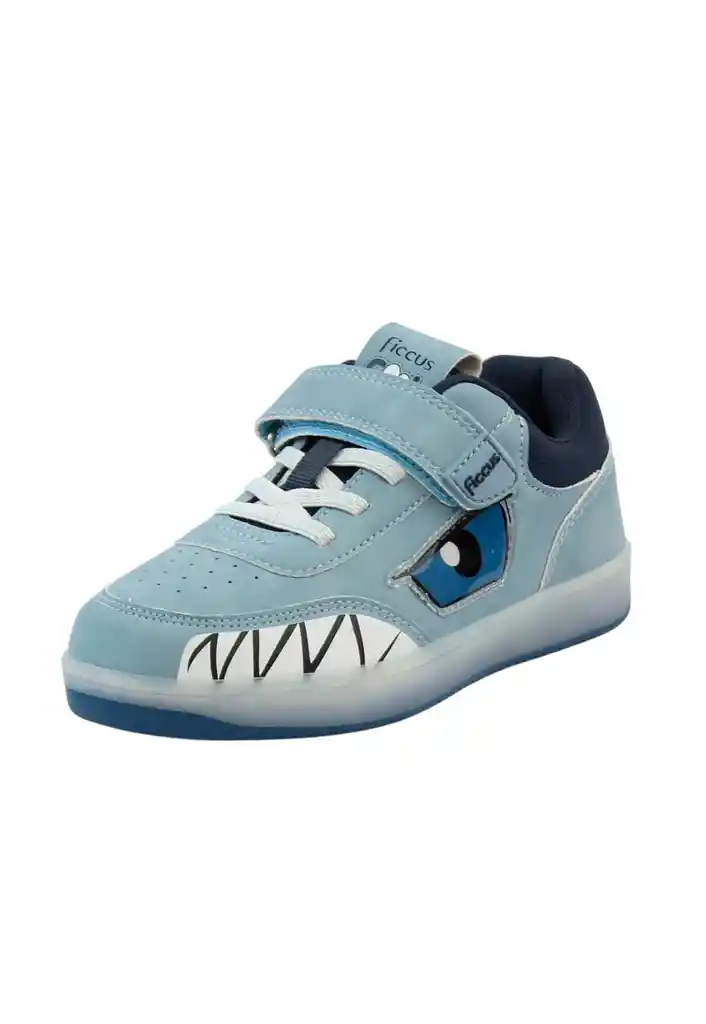 Zapatilla Power Ligths Led Velcro Elástico Junior Niño 949 Celeste 35
