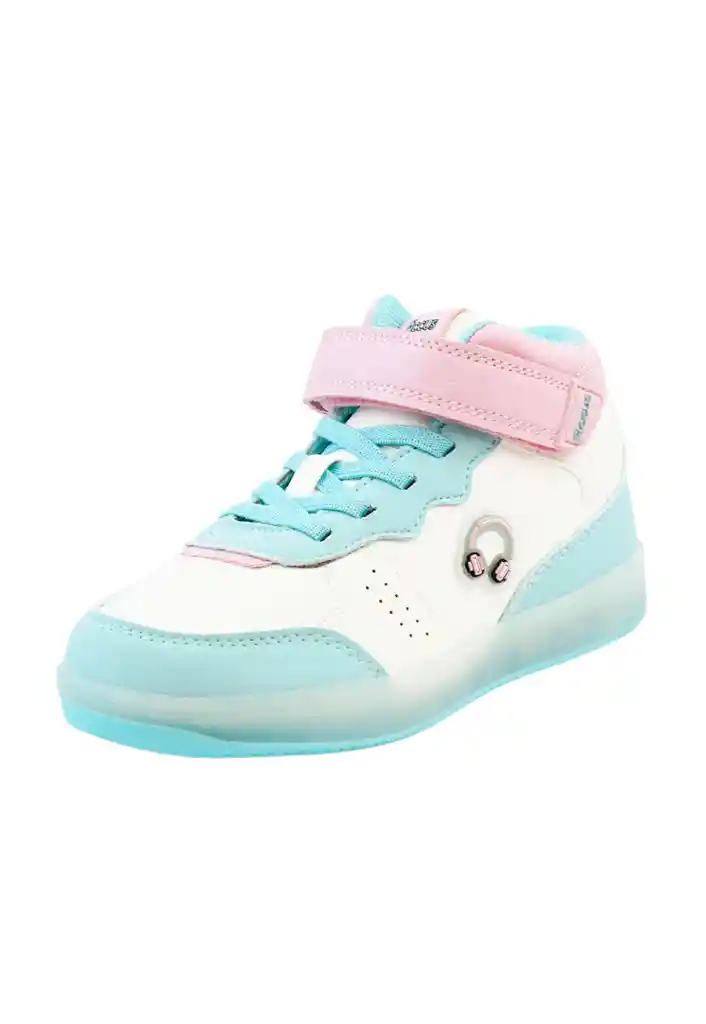Zapatilla Power Ligths Led Caña Velcro Elástico Junior Niña 945 Turquesa 34
