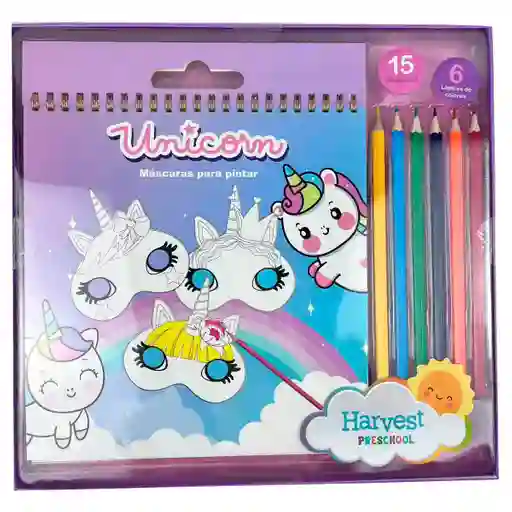 Set Harvest-ps 15 Mascaras Colorear Unicorn