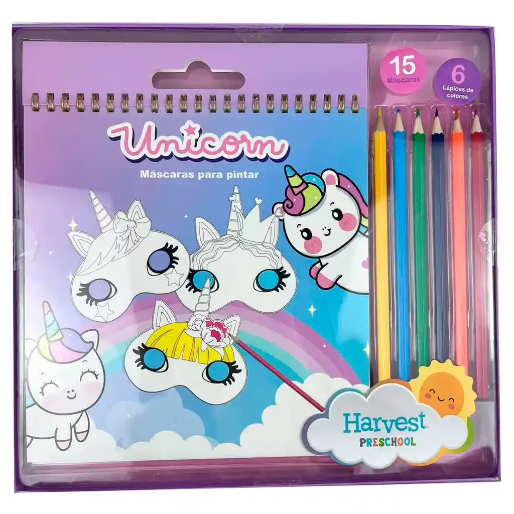 Set Harvest-ps 15 Mascaras Colorear Unicorn