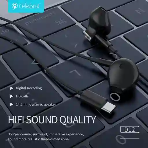 Audifonos Celebrat D12 Tipo C Negro