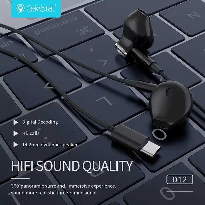 Audifonos Celebrat D12 Tipo C Negro