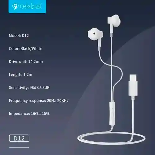 Audifonos Celebrat D12 Tipo C Blanco
