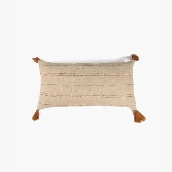 Cojín Con Líneas Bordadas Y Pompones Terracota
