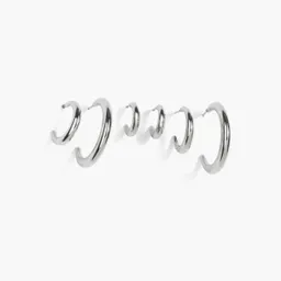 Set Aros Argollas Acero Inoxidable Plateado