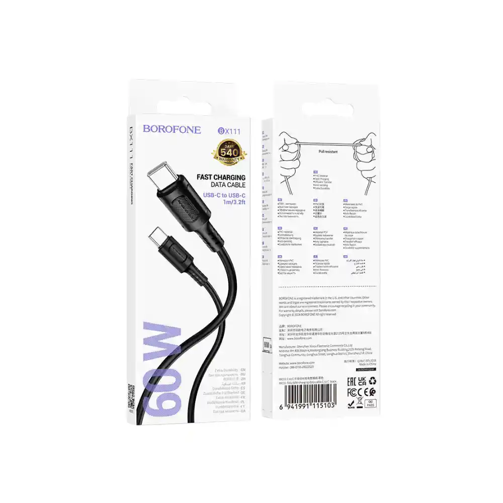 Cable Borofone Usb-c A Usb-c 60w Negro