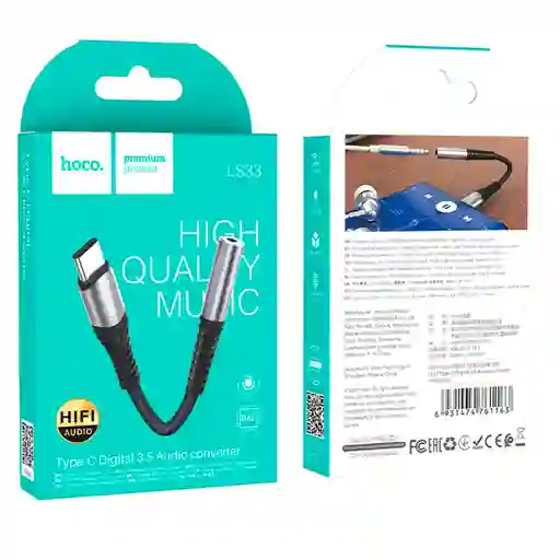 Adaptador Audio Hoco Ls33 Usb-c A Plug 3.5mm Negro