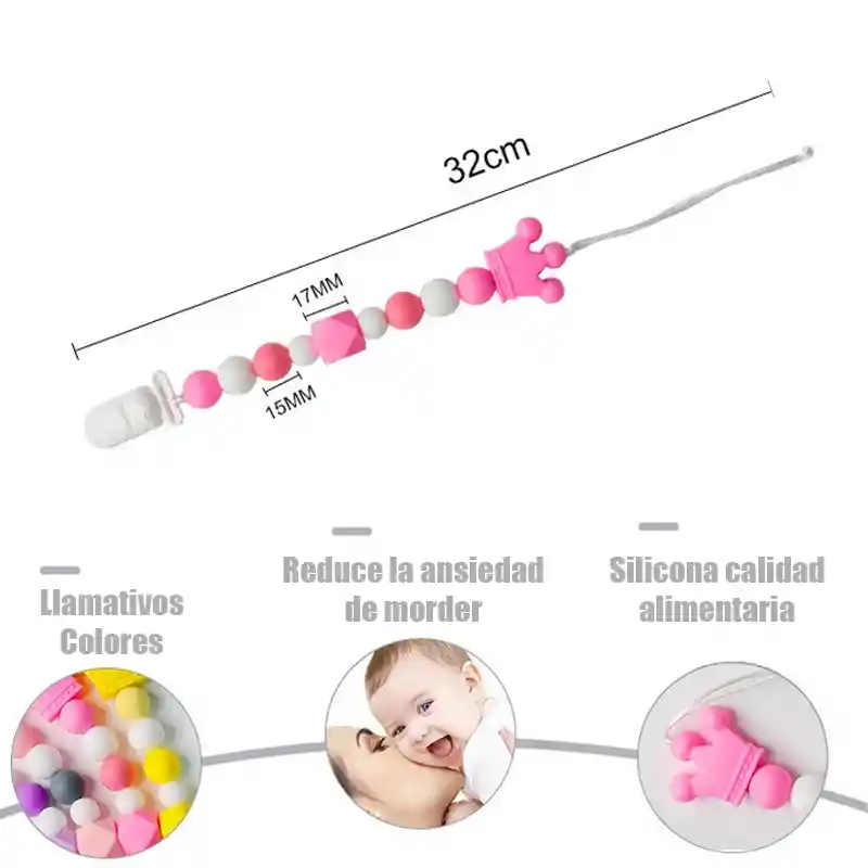 Sujeta Chupete Clip Porta Chupete Silicona Bebe Afirma Tete