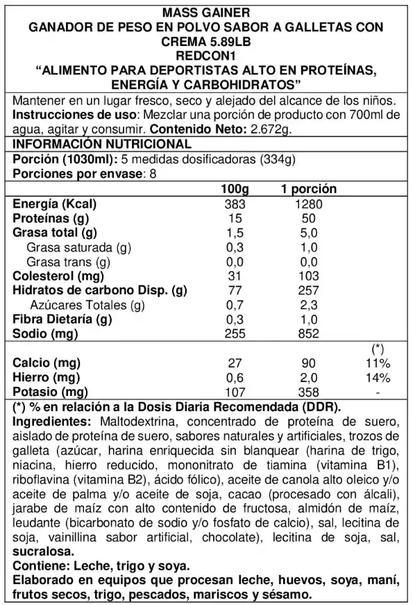 Mass Gainer 6 Lbs - Redcon1 Cookies And Cream