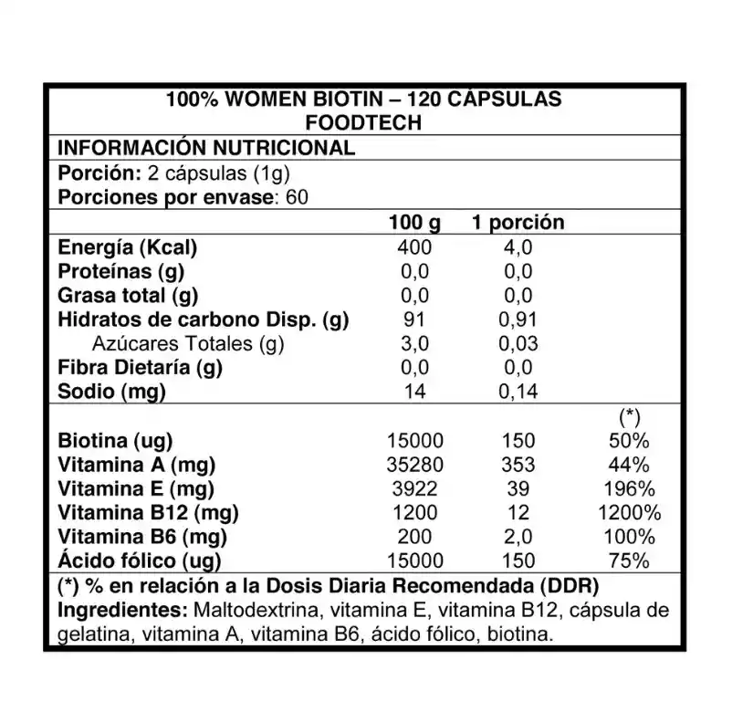 100% Women Biotina 120 Caps - Foodtech