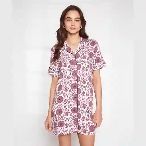 Camisa De Dormir Dreamy Flores Y Hojas M Blanco