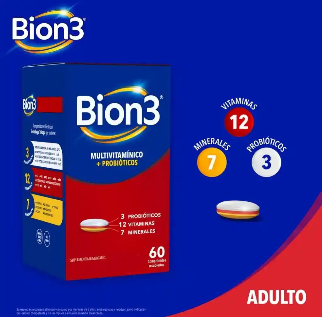 Bion3 Multivitamínico Con Probióticos 60 Comprimidos Recubiertos
