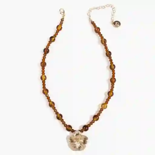 Collar Mostacillas Y Flor Dorado