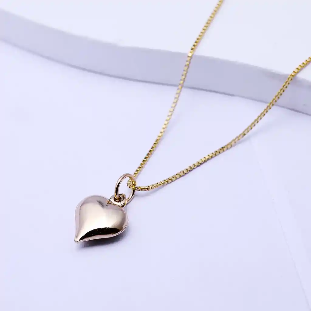Collar Bañado En Oro, Corazón Inflado