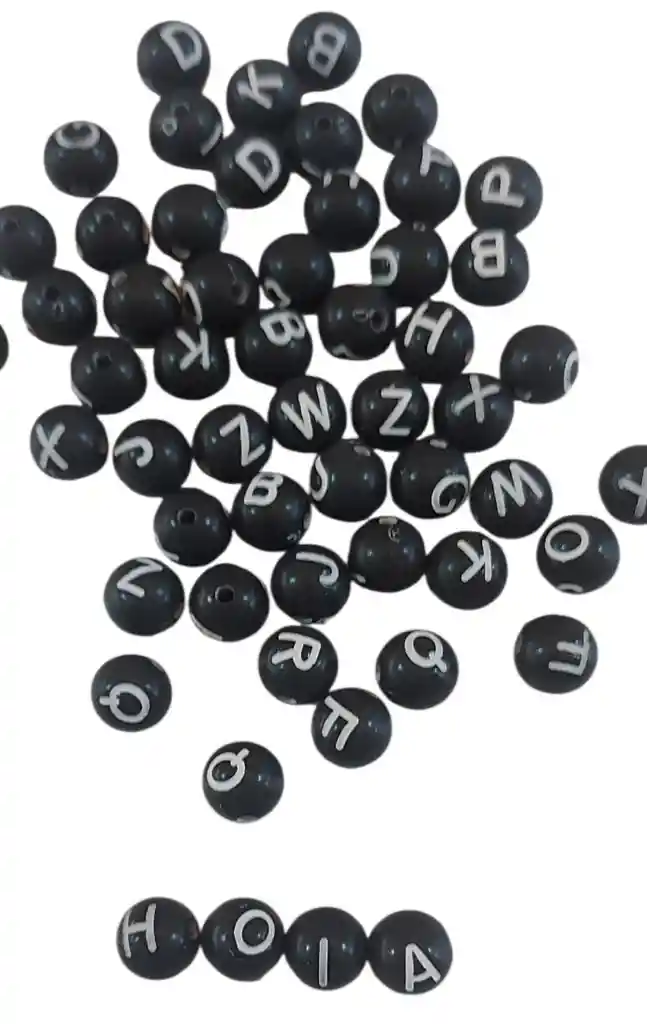 Cuentas Plásticas Redonda Color Negro Letras Blancas 29grs