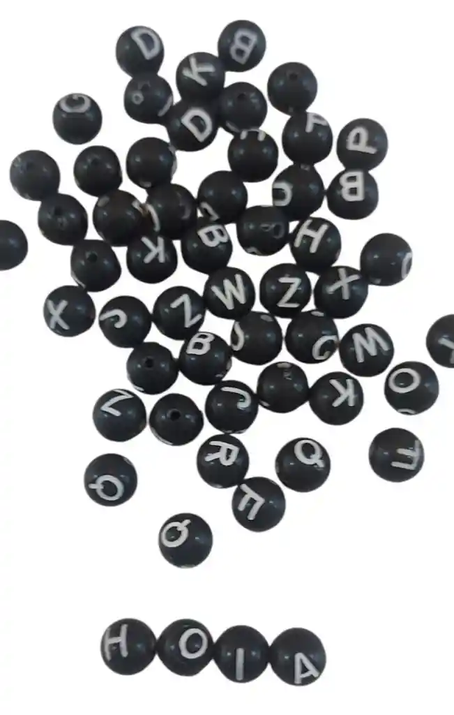 Cuentas Plásticas Redonda Color Negro Letras Blancas 29grs