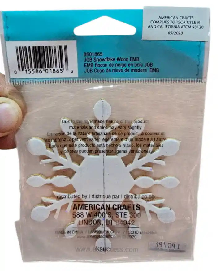 Ek Success Copo De Nieve Ornamento De Madera Adhesivo
