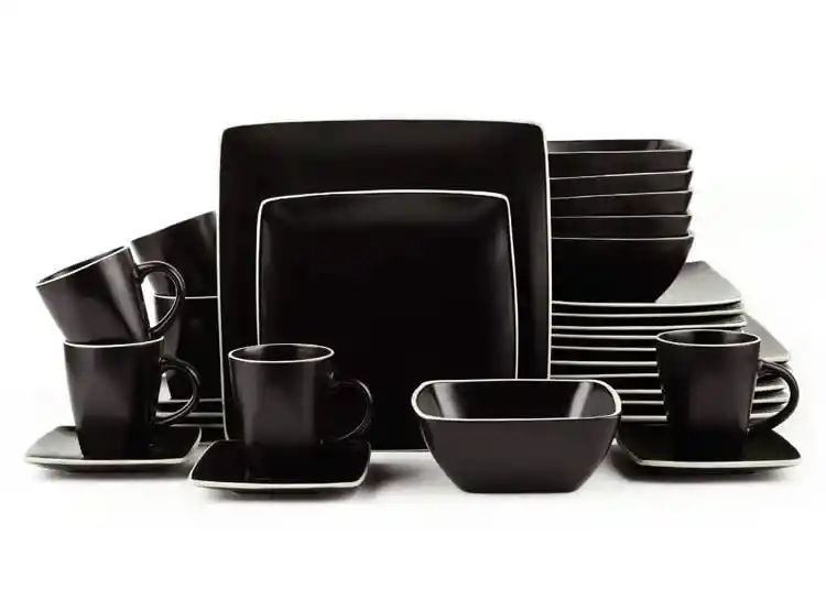 Juego De Comida Ceramica Cuadrado 30pz Negro