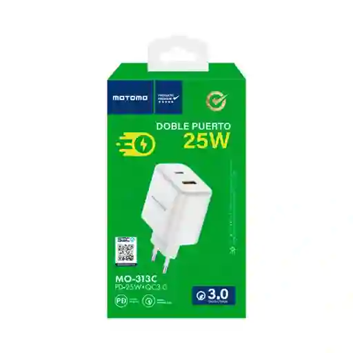 Pack Cargador Motomo Carga Rapida 25w + Usb C Iphone - Blanco