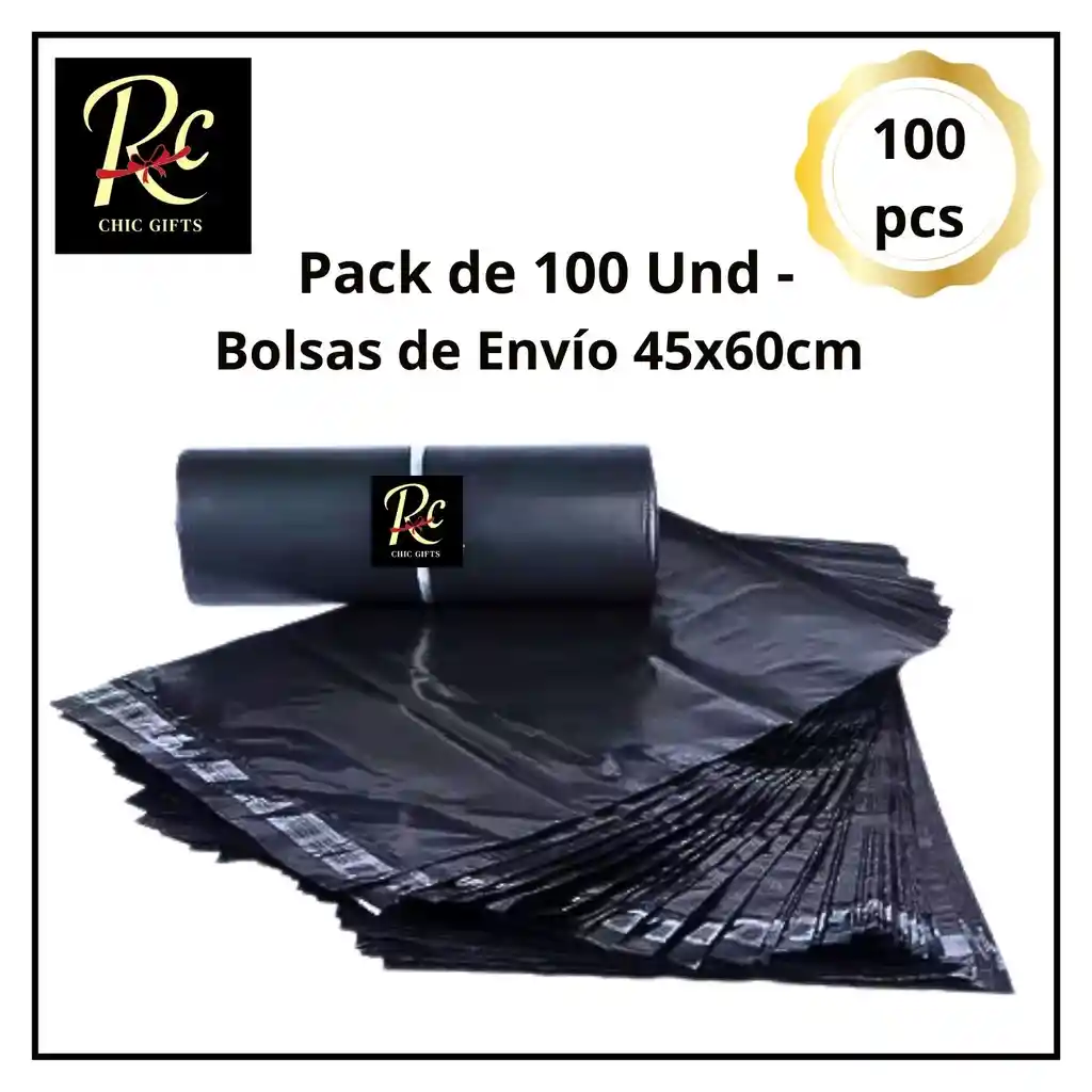 Pack De 100 Bolsas Negro De Envíos 45x60cm Regalos Chic: ¡tus Paquetes 100% Seguros! Regalos Chic