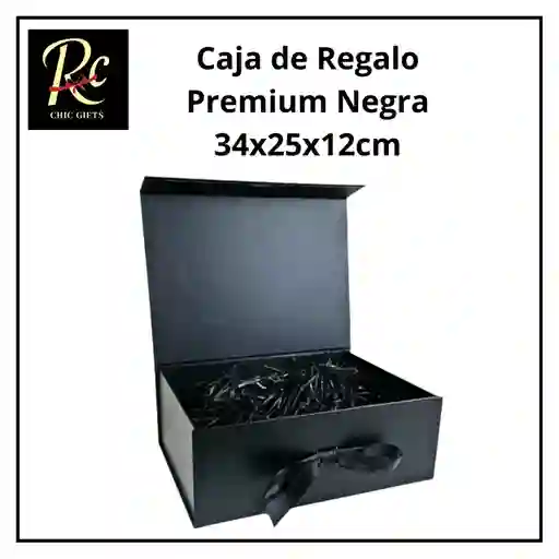 Caja De Regalo Premium Negra 34x25x12cm Con Lazo Y Tapa Magnética - Regalos Chic