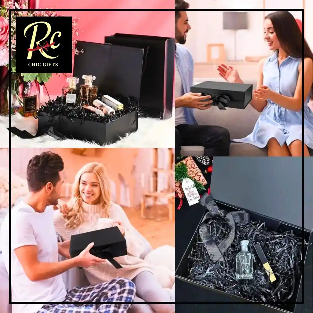 Caja De Regalo Premium Negra 34x25x12cm Con Lazo Y Tapa Magnética - Regalos Chic