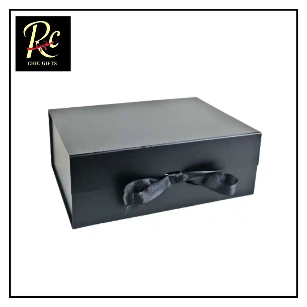 Caja De Regalo Premium Negra 34x25x12cm Con Lazo Y Tapa Magnética - Regalos Chic