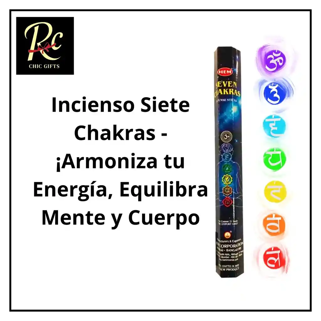 Incienso Siete Chakras - ¡armoniza Tu Energía, Equilibra Mente Y Cuerpo, De Regalos Chic!