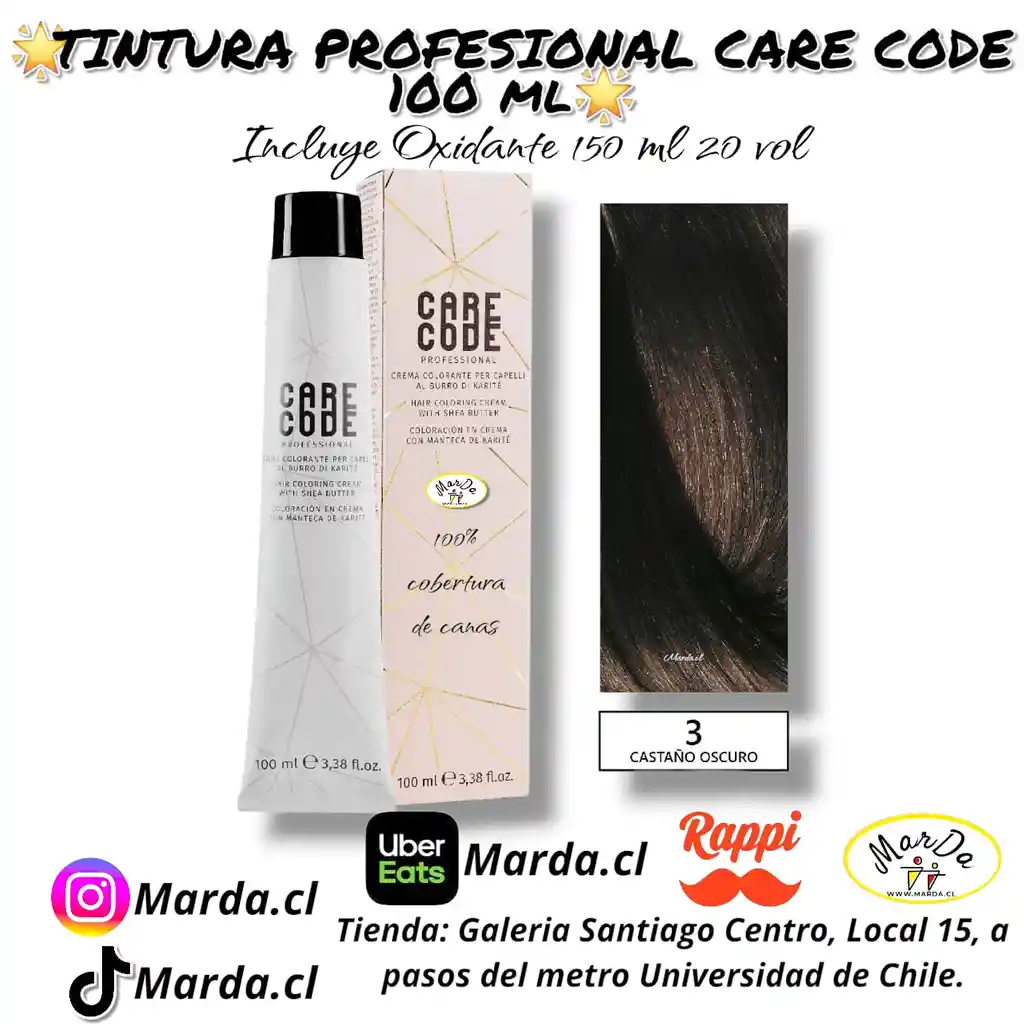3 Castaño Oscuro Tintura Care Code 100 Ml + Agua Oxigenada 20 V 150 Ml