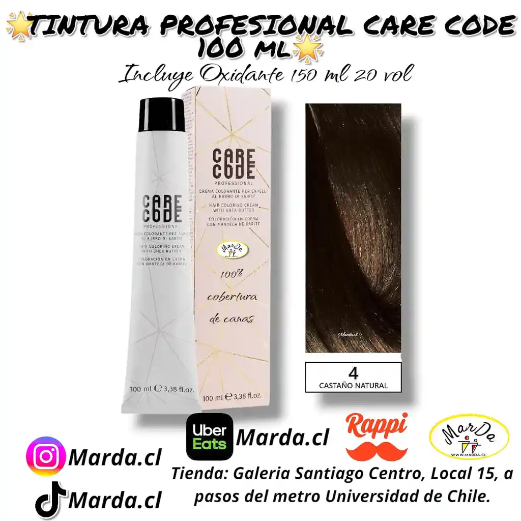 4 Castaño Natural Tintura Care Code 100 Ml + Agua Oxigenada 20 V 150 Ml
