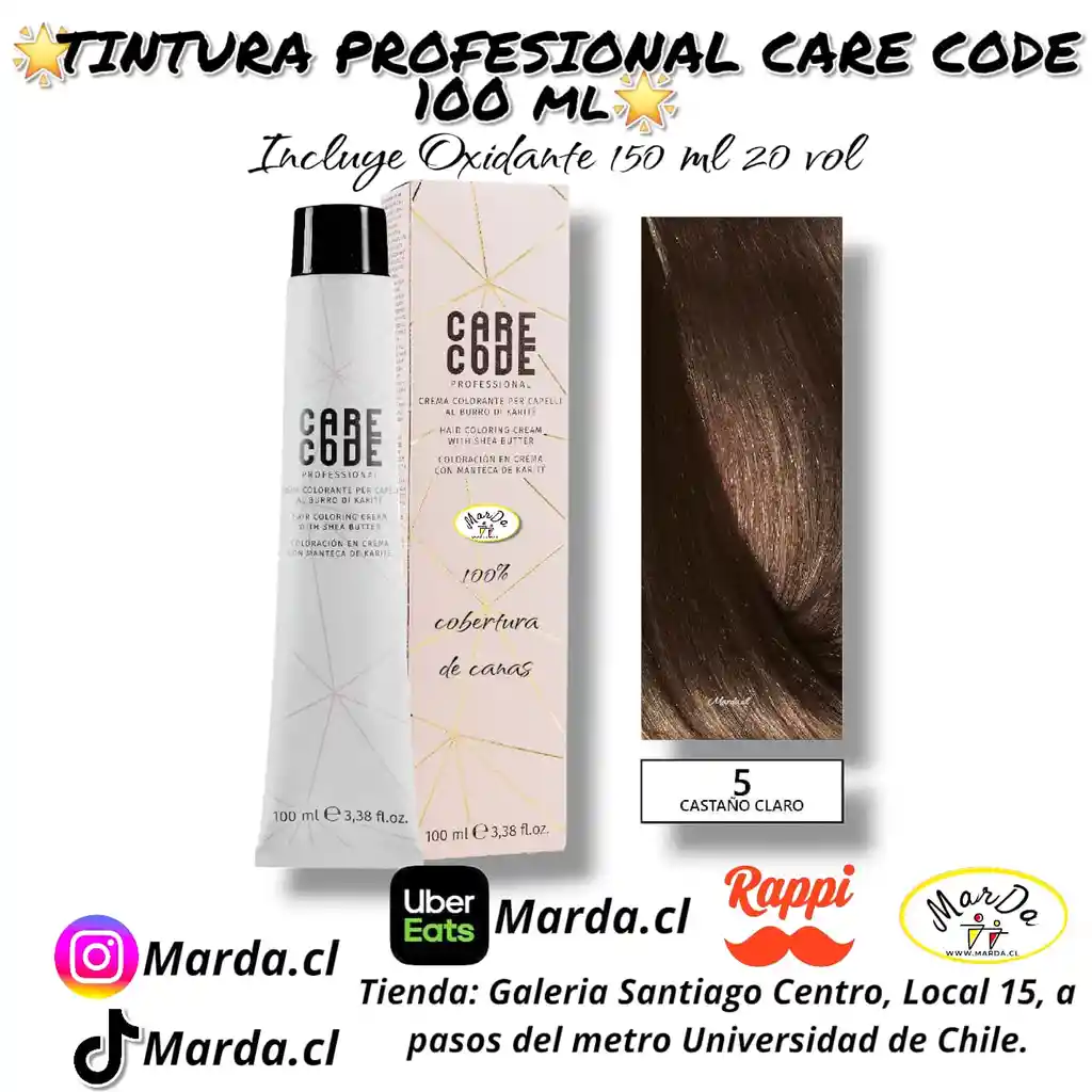 5 Castaño Claro Tintura Care Code 100 Ml + Agua Oxigenada 20 V 150 Ml