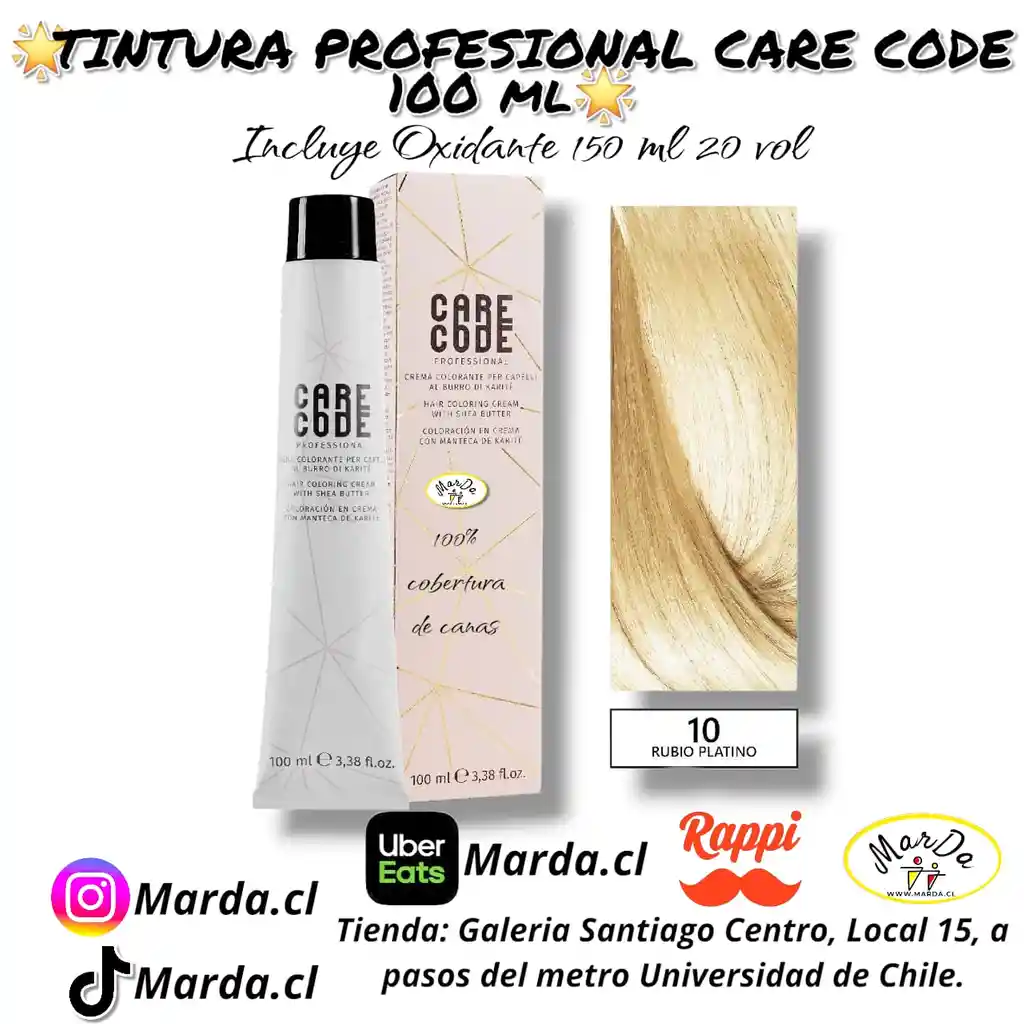 10 Rubio Platino Tintura Care Code 100 Ml + Agua Oxigenada 20 V 150 Ml