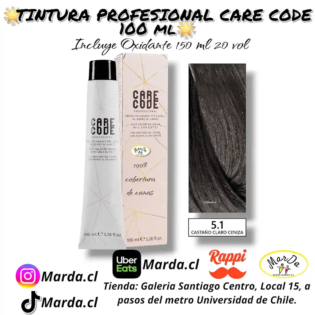 5.1 Castaño Claro Ceniza Tintura Care Code 100 Ml + Agua Oxigenada 20 V 150 Ml
