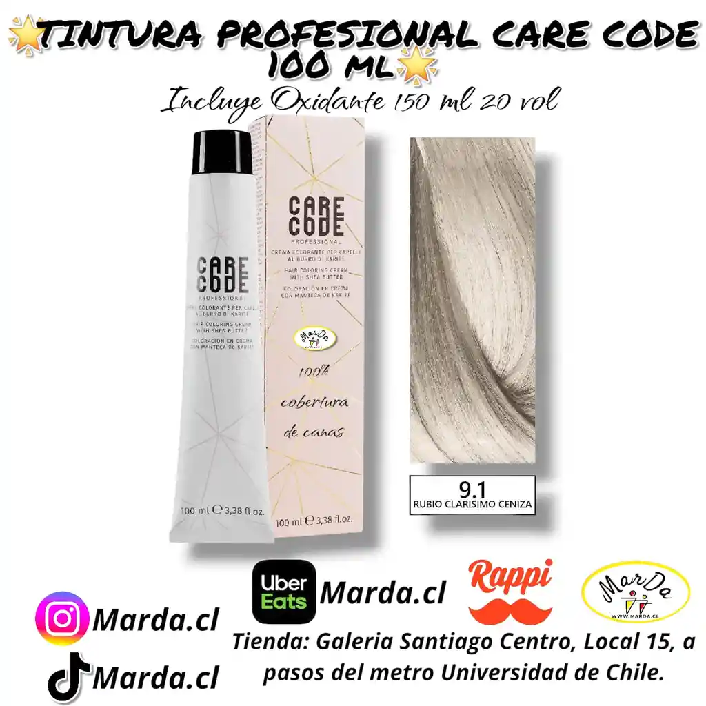 9.1 Rubio Clarisimo Ceniza Tintura Care Code 100 Ml + Agua Oxigenada 20 V 150 Ml