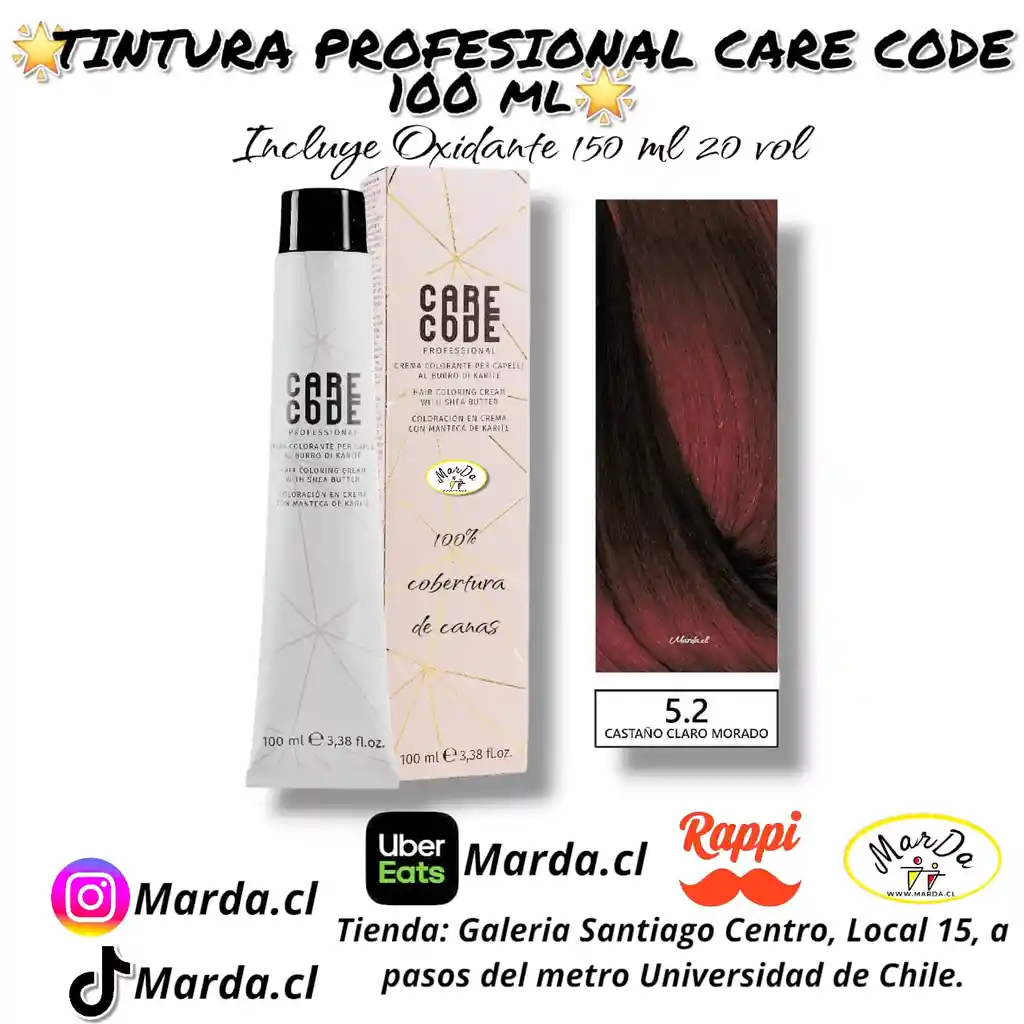 5.2 Castaño Claro Morado Tintura Care Code 100 Ml + Agua Oxigenada 20 V 150 Ml
